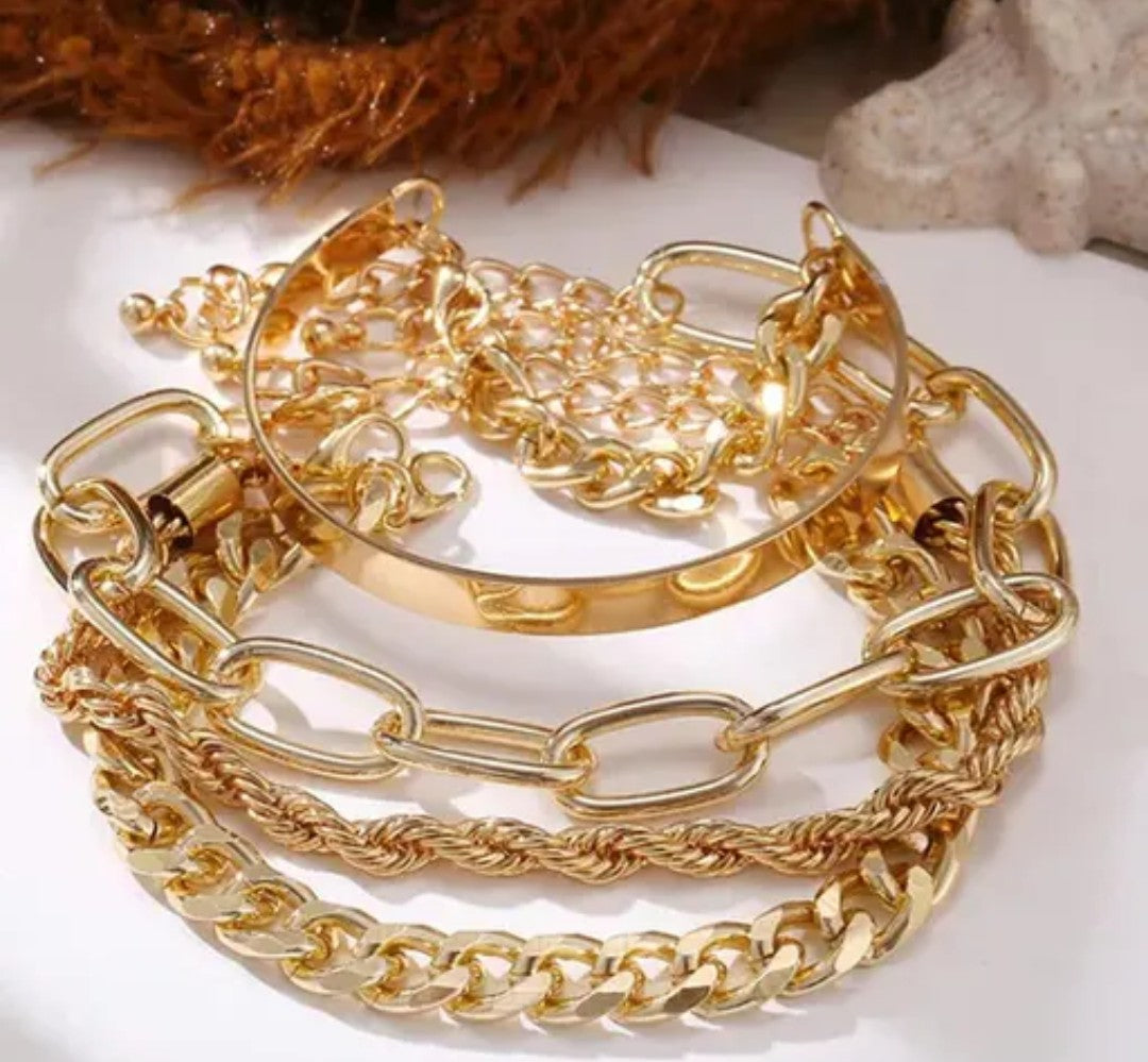 Beautiful Stackable Set of 4 pcs Gold-plated Bracelet Combo For Women & Girls