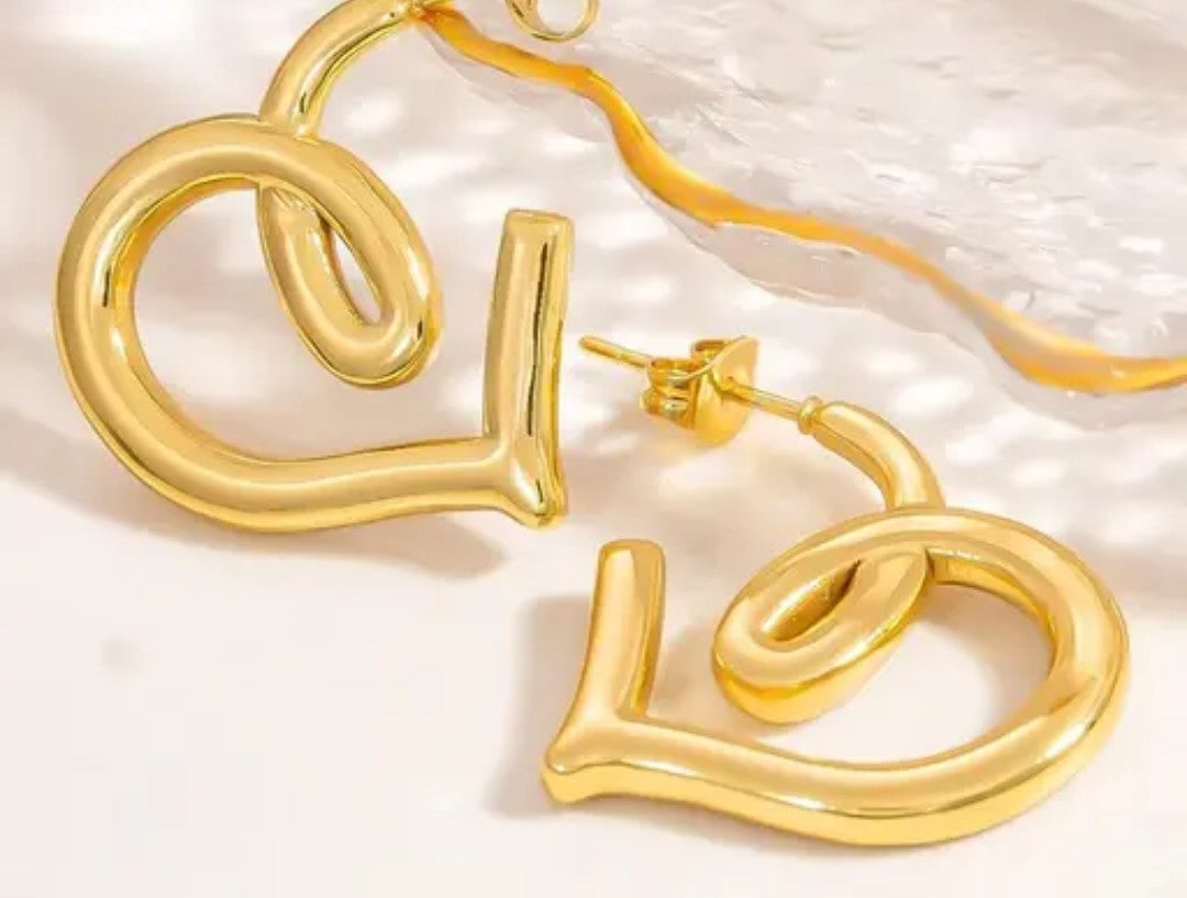 Korean Fashion Asymmetrical Earrings Set Geometric Star Lock Love Drop Earrings-Gold