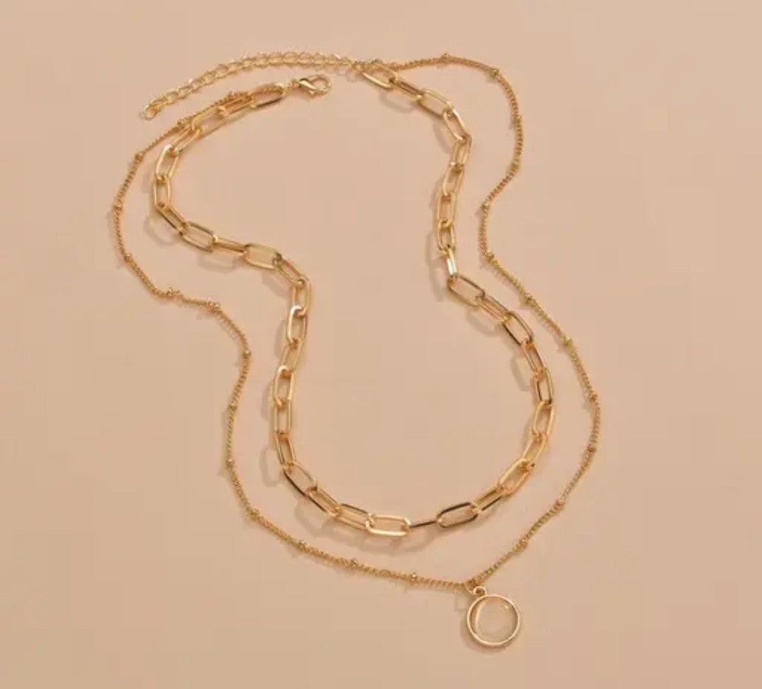 Double Chains Choker Necklace for Women Gold Silver Plated Bohemian Layered Round Moonstone Paperclip Link Chain Pendant Necklace for Birthday Holiday Party Fashion Jewelry Gifts