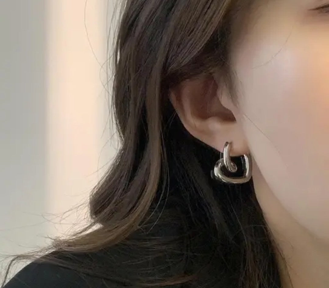 Korean Fashion Asymmetrical Earrings Set Geometric Star Lock Love Drop Earrings-Gold