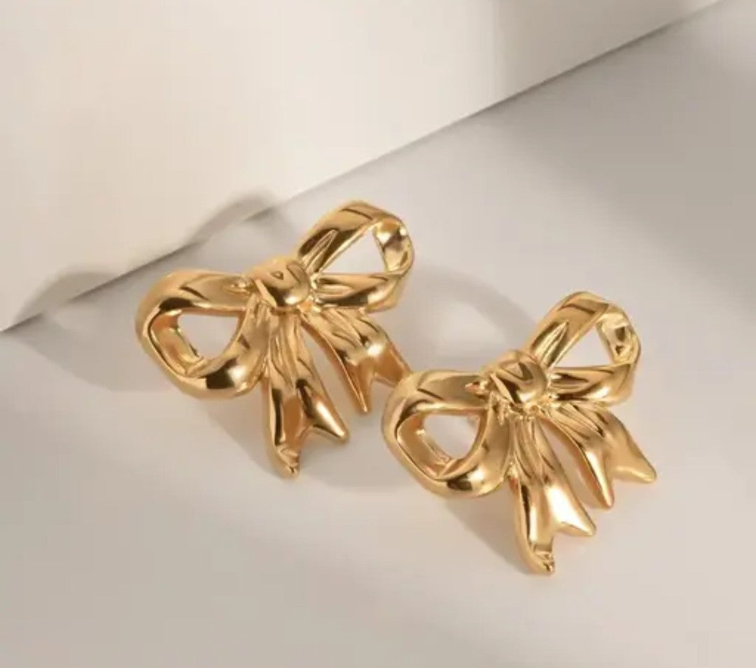 Golden bow knot earrings