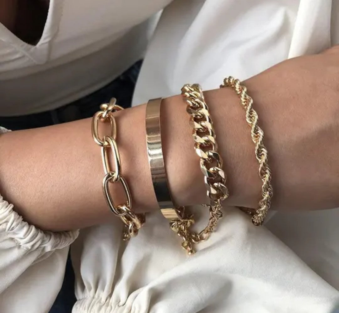 Beautiful Stackable Set of 4 pcs Gold-plated Bracelet Combo For Women & Girls