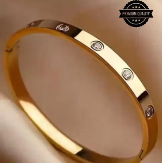 Crystal Love Bangle Bracelet Shining Diva Fashion 18K Gold Plated Stainless Steel Openable Crystal Bracelet | Latest Stylish Cuff Bangle | Love Friendship Couples Gifts for Women Girls Mother Sister Wife Girlfriend | Anti Tarnish Jewellery