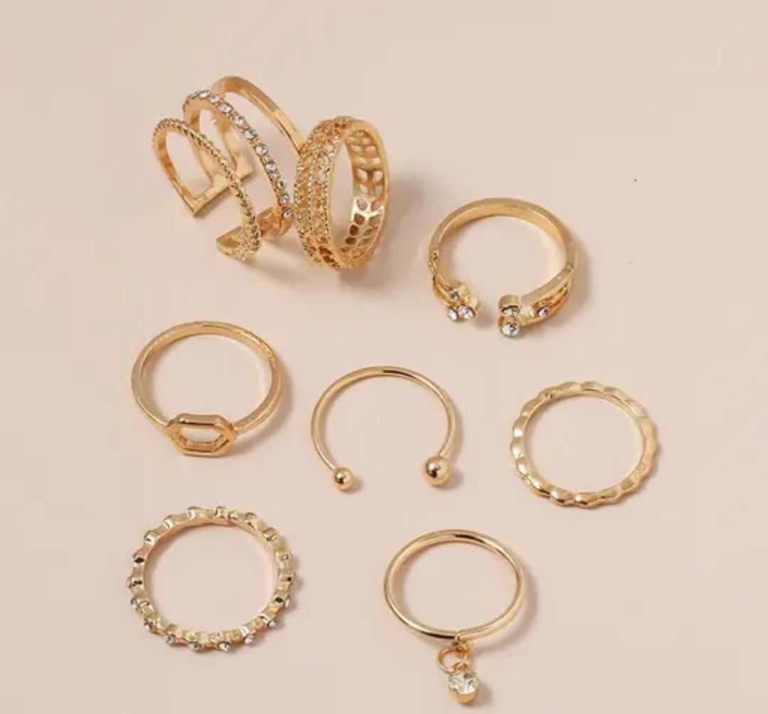 Jewellery For Women Gold Plated Gold-Toned Contemporary Stackable Rings Set of 8