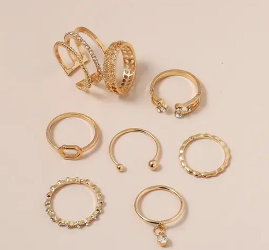Jewellery For Women Gold Plated Gold-Toned Contemporary Stackable Rings Set of 8