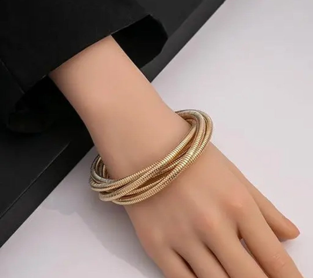 Novira Korean Style 5 Layer Gold Plated Bracelet Snake Spiral Kade Anti-Tarnish Tangled Bracelets Flexible Stretch Coil Bangle for Beautiful Women & Girls Pack of 1
