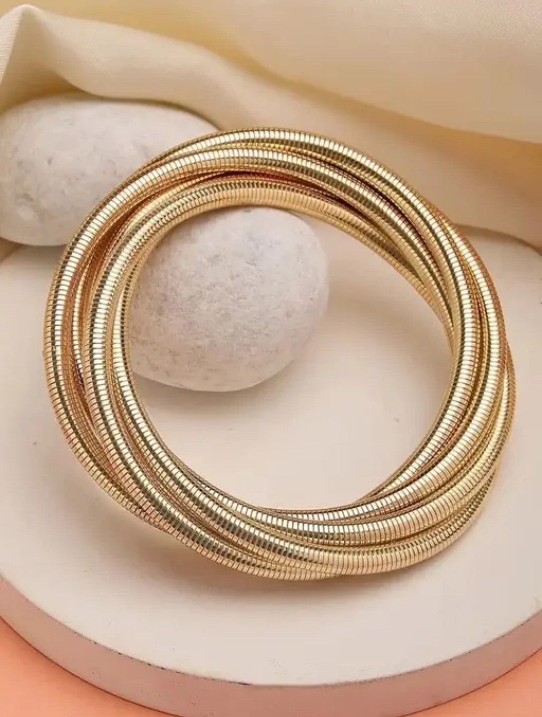 Novira Korean Style 5 Layer Gold Plated Bracelet Snake Spiral Kade Anti-Tarnish Tangled Bracelets Flexible Stretch Coil Bangle for Beautiful Women & Girls Pack of 1