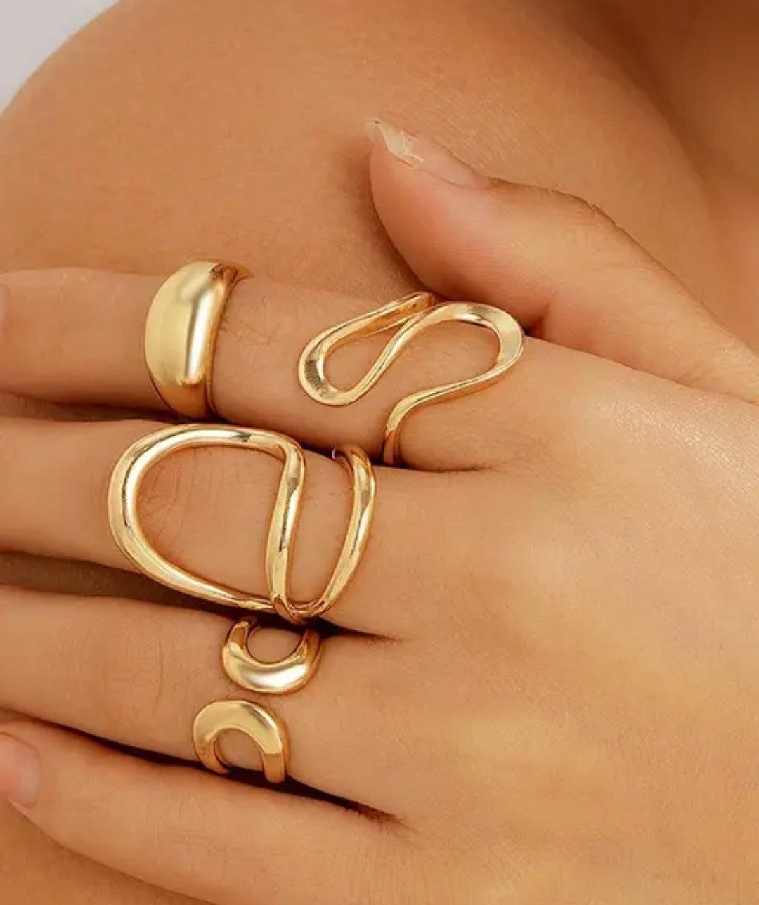Latest Style Gold Plated Set of 4 Midi Finger Rings
