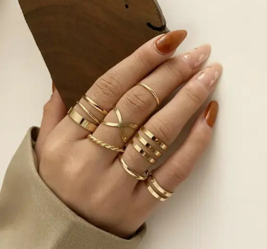 8 Pcs Dailywear Western Designs Ring Set For Women And Girls Alloy Gold Plated Ring Set