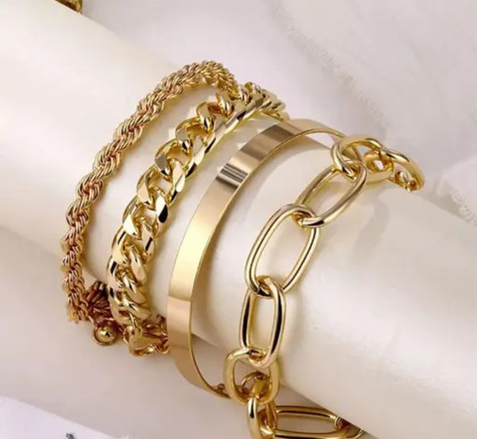 Beautiful Stackable Set of 4 pcs Gold-plated Bracelet Combo For Women & Girls