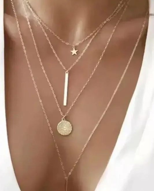 Multi Layered Chain Dainty Charms Latest Trendy Choker Fashion Pendant Necklace.