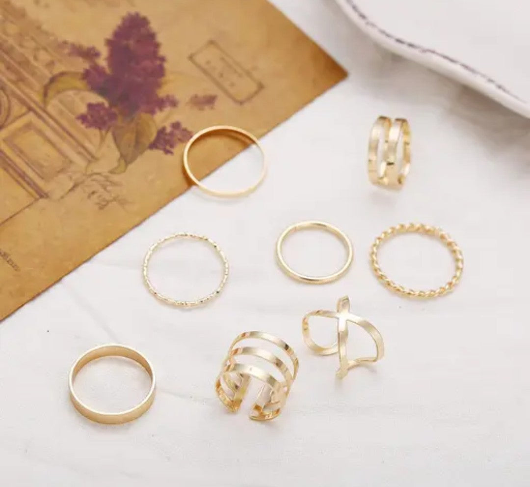 8 Pcs Dailywear Western Designs Ring Set For Women And Girls Alloy Gold Plated Ring Set