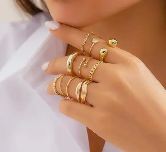Set Of 10 Gold-Plated Adjustable Midi Finger Rings