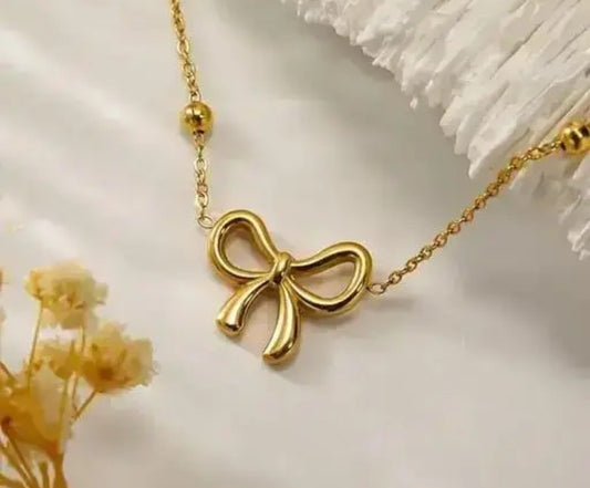 Valentine Gift for Girlfriend Bow Necklace Set for Women Stylish Pendant Choker for Women Adjustable Necklace Jewelry Neck Chain Locket Girls Accessories for Gift Bow Knot Design Jewellery