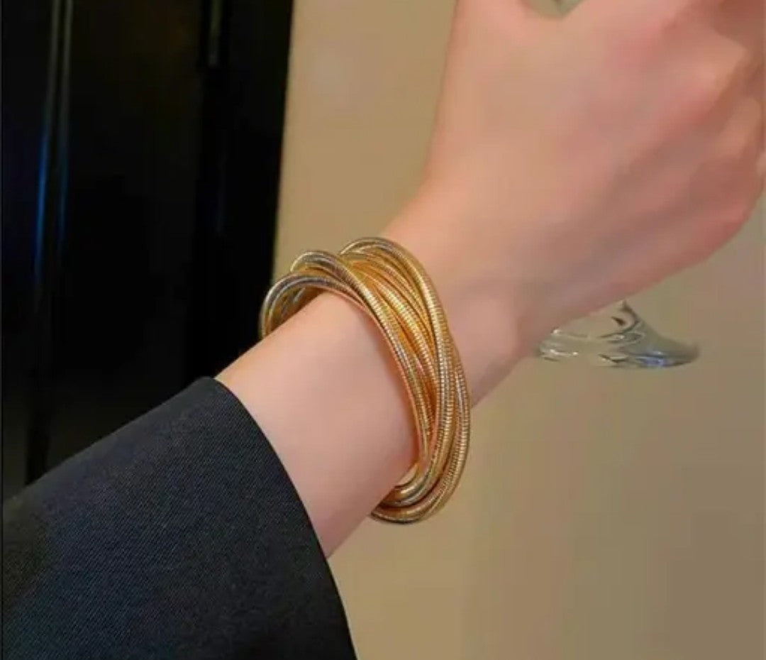 Novira Korean Style 5 Layer Gold Plated Bracelet Snake Spiral Kade Anti-Tarnish Tangled Bracelets Flexible Stretch Coil Bangle for Beautiful Women & Girls Pack of 1