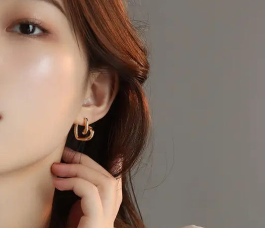 Korean Fashion Asymmetrical Earrings Set Geometric Star Lock Love Drop Earrings-Gold